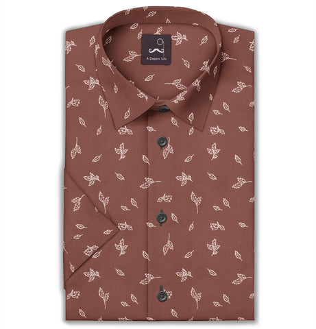 Pure Cotton - Short Sleeve - Rust with Leaves