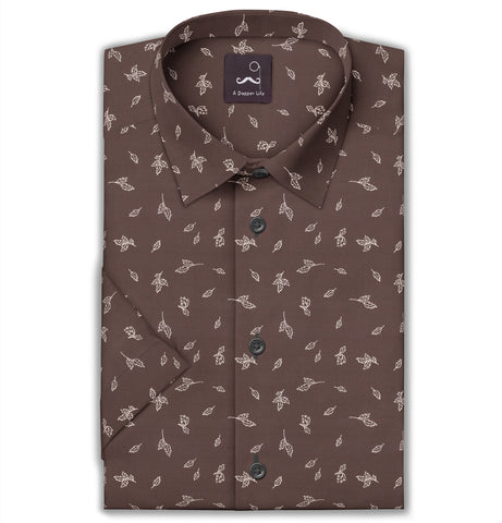 Pure Cotton - Short Sleeve - Brown with Leaves