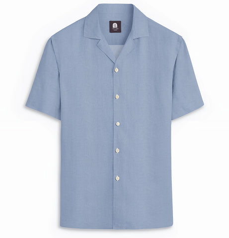 Cotton Linen - Camp Collar - Short Sleeve - Dusty Blue