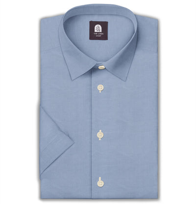 Cotton Linen Short Sleeve Shirt in Dusty Blue