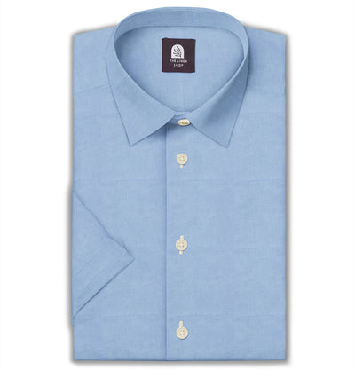 Cotton Linen Short Sleeve Shirt in Sky Blue