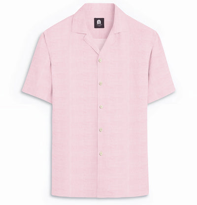 Cotton Linen Camp Collar Short Sleeve Shirt in Light Pink