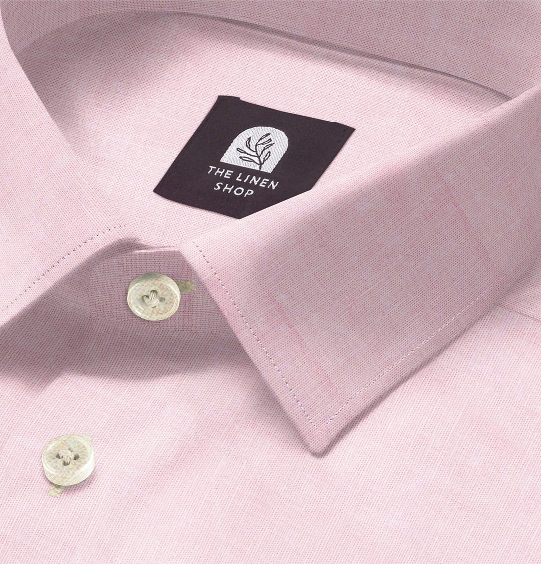 Airthreads Men's Shirt, Cotton Linen, Short Sleeve, Light Pink, Tailored Fit