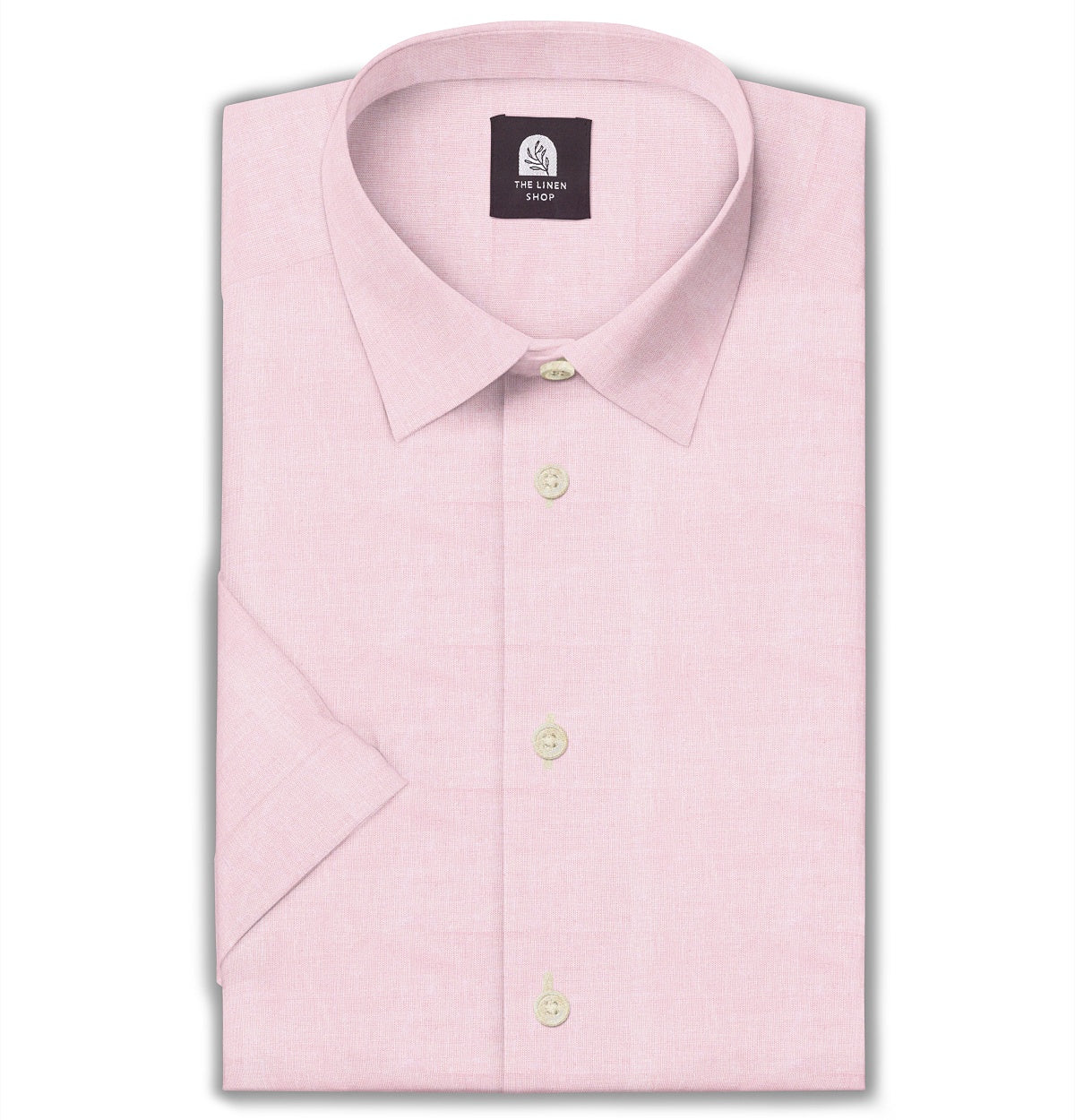 Airthreads Men's Shirt, Cotton Linen, Short Sleeve, Light Pink, Tailored Fit