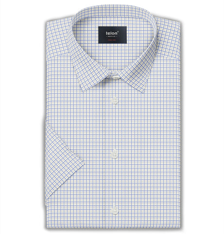 Luxury Pure Cotton - Short Sleeve - Azure Checks