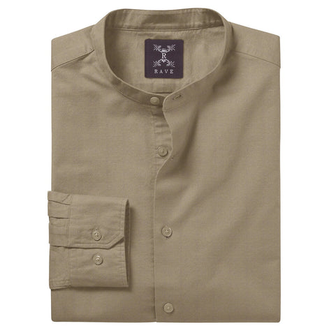 Wrinkle-Resistant - Band Collar - Long Sleeve - Stone