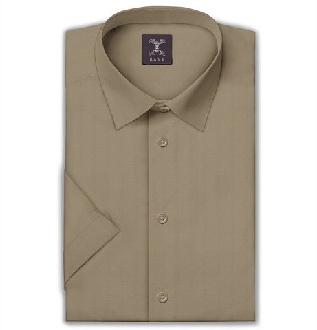 Wrinkle-Resistant - Semi-Spread Collar - Short Sleeve - Stone