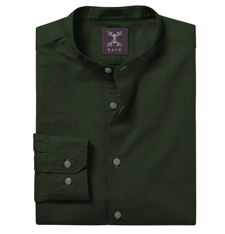 Wrinkle-Resistant - Band Collar - Long Sleeve - Forest Green