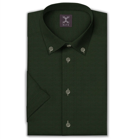Wrinkle-Resistant - Button-Down Collar - Short Sleeve - Forest Green