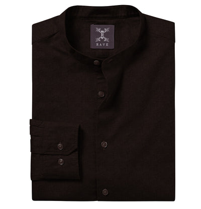 Band Collar Brown Long Sleeve Shirt