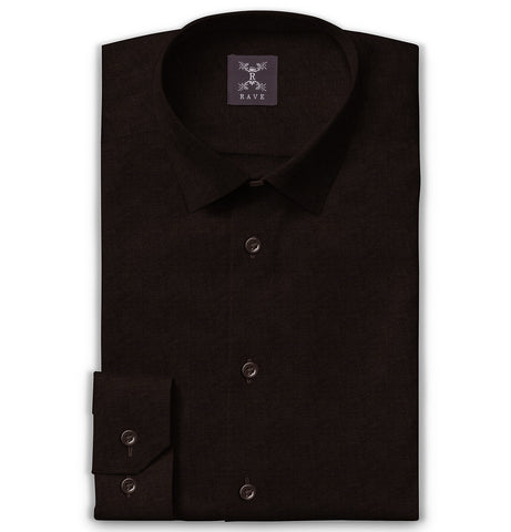 Wrinkle-Resistant - Semi-Spread Collar - Long Sleeve - Coffee