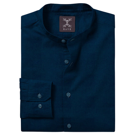 Wrinkle-Resistant - Band Collar - Long Sleeve - Ocean Teal