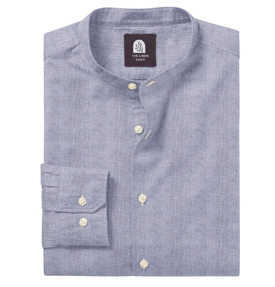 Pure Linen Band Collar Long Sleeve Shirt in Lavender Mist