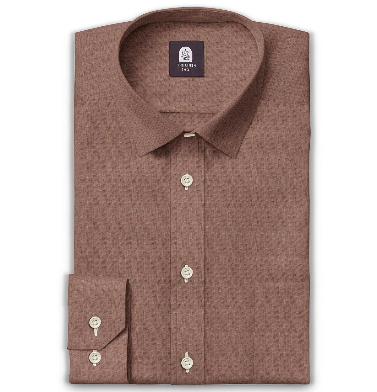 Airthreads Men's Shirt, Pure Linen, Long Sleeve, Tawny Brown, Tailored Fit
