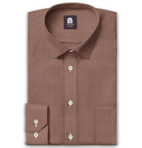 Pure Linen - Semi-Spread Collar - Short Sleeve - Tawny Brown