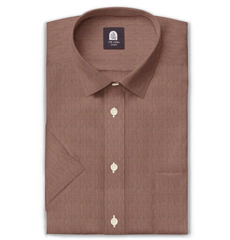 Pure Linen - Semi-Spread Collar - Short Sleeve - Tawny Brown