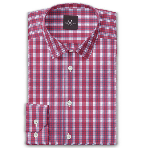 Wrinkle-resistant Cotton-Lycra Red & Blue Checks - Long Sleeve