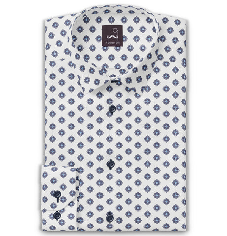 Pure Cotton - Long Sleeve - White with Flowers