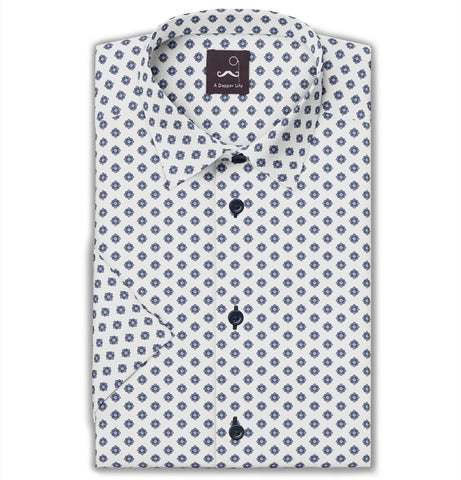 Pure Cotton - Short Sleeve - White with Flowers