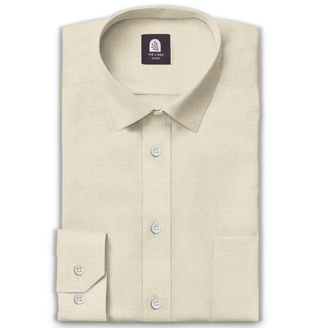 Long Sleeve Linen Shirt in Light Beige