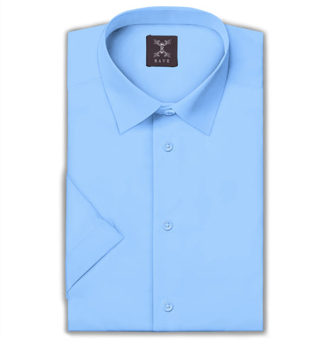 Wrinkle-resistant Cotton-Lycra Shirt - Sky Blue - Short Sleeve