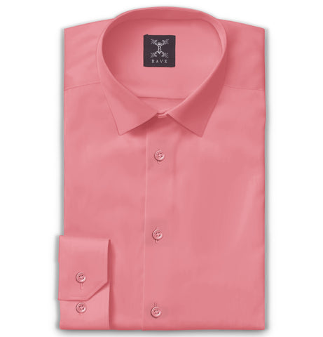Wrinkle-resistant Cotton-Lycra Shirt - Coral - Long Sleeve