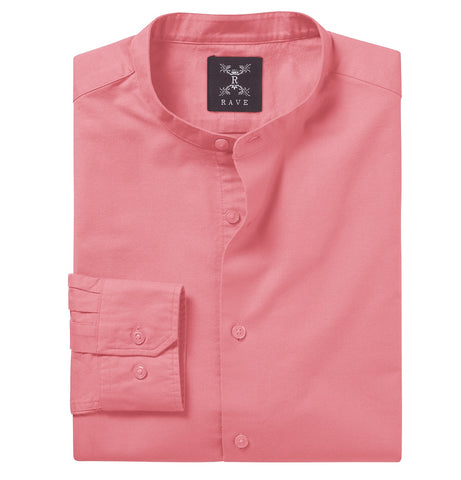 Wrinkle-resistant - Band Collar - Cotton-Lycra Shirt - Long Sleeve - Coral