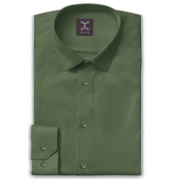 Wrinkle-resistant Cotton-Lycra Shirt - Olive Green - Long Sleeve