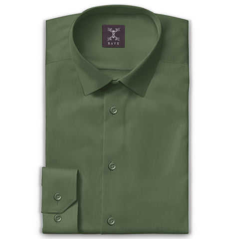 Wrinkle-resistant Cotton-Lycra Shirt - Olive Green - Long Sleeve