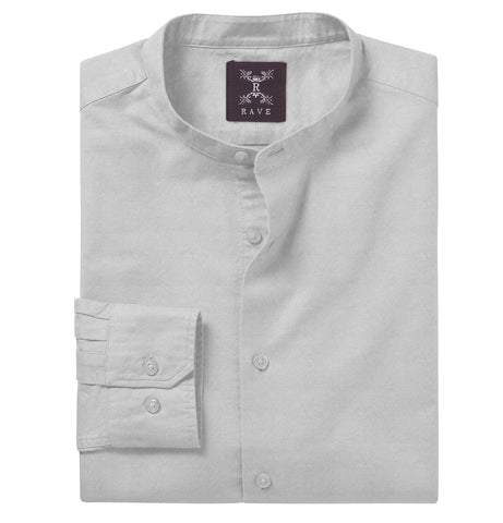 Wrinkle-Resistant - Band Collar - Long Sleeve - Light Gray