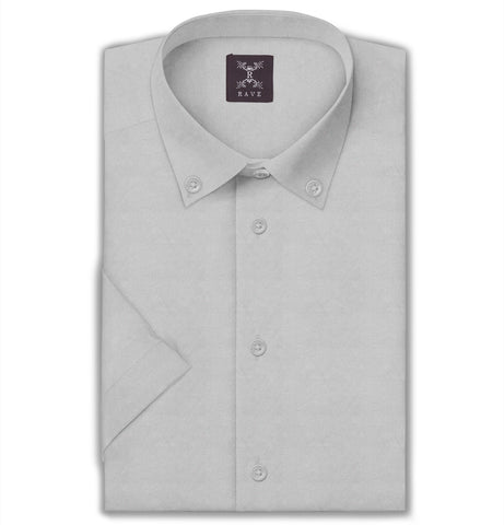 Wrinkle-Resistant Cotton-Lycra Button-Down  Short Sleeve - Light Gray