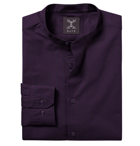 Wrinkle-Resistant - Band Collar - Long Sleeve - Deep Plum