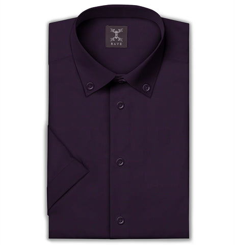 Wrinkle-Resistant Cotton-Lycra Button-Down  Short Sleeve - Deep Plum