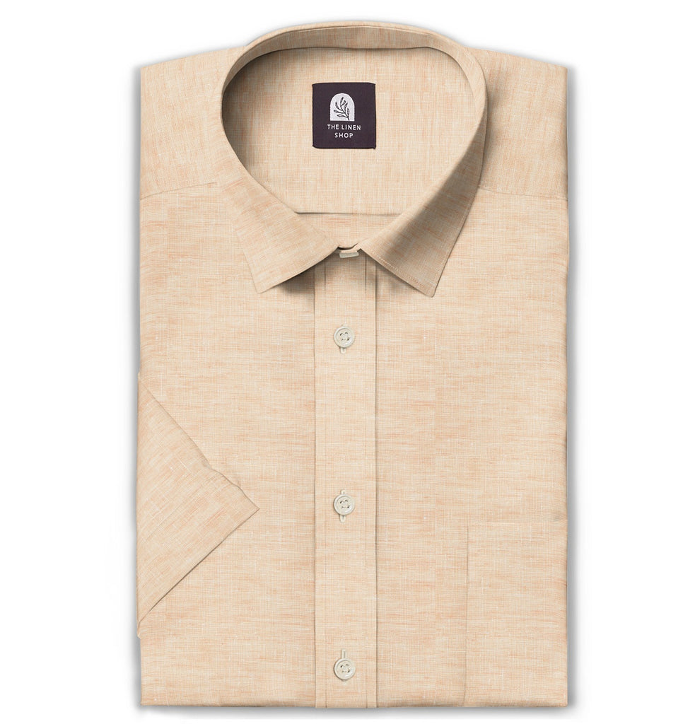Airthreads Men's Shirt, Linen, Short Sleeve, Peach, Tailored Fit