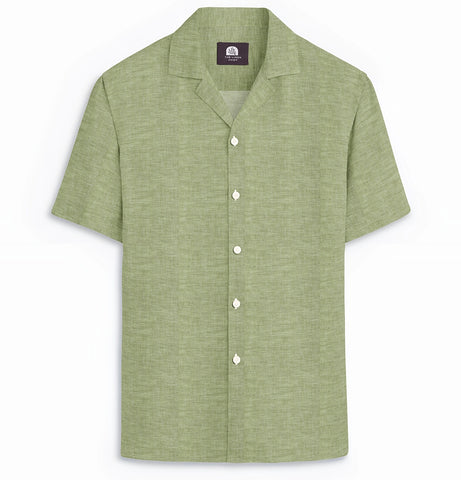 Camp Collar Linen Shirt in Olive Green