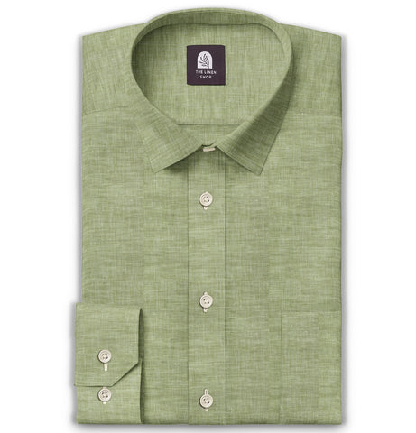 Long Sleeve Linen Shirt in Olive Green