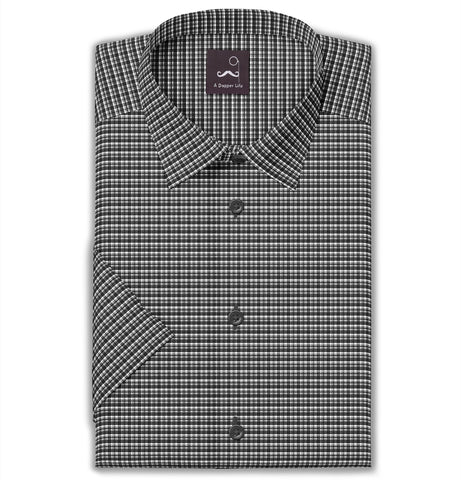 Pure Cotton - Short Sleeve - Black & White Checks Style 1