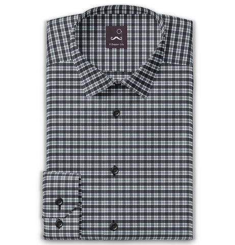 Pure Cotton - Long Sleeve - Black & White Checks Style 2