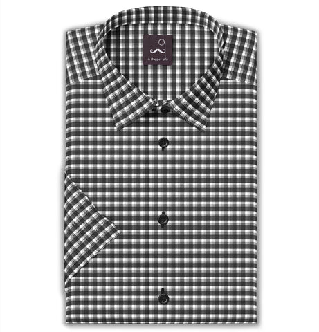 Pure Cotton - Short Sleeve - Black & White Checks Style 3