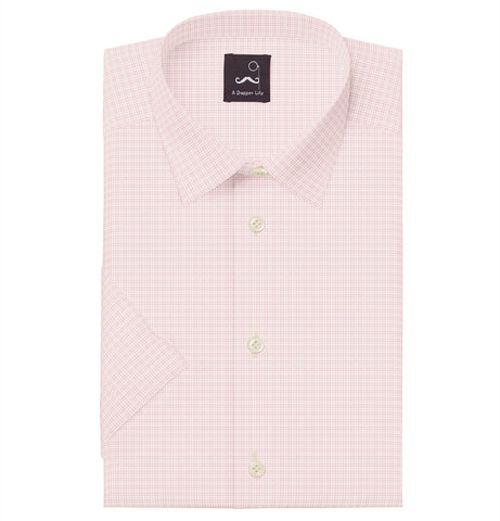 Pure Cotton - Short Sleeve - Pink Houndstooth Print