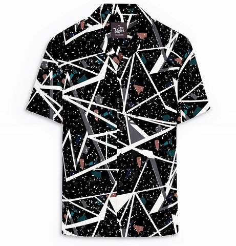 Wrinkle-Free - Black Abstract - Camp Collar