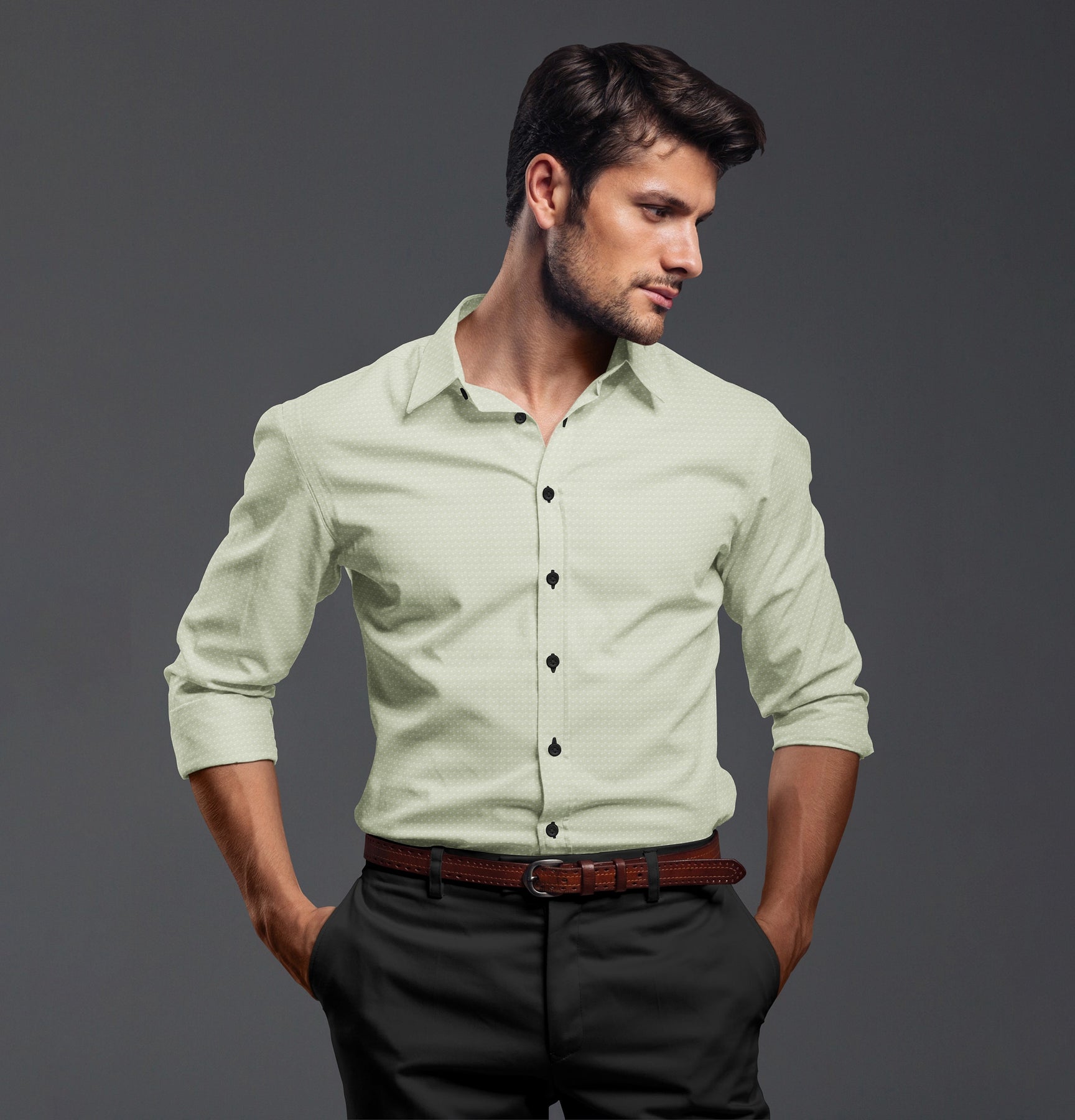 Airthreads Men's Shirt, Pure Cotton, Long Sleeve, Green Tally Marks ...
