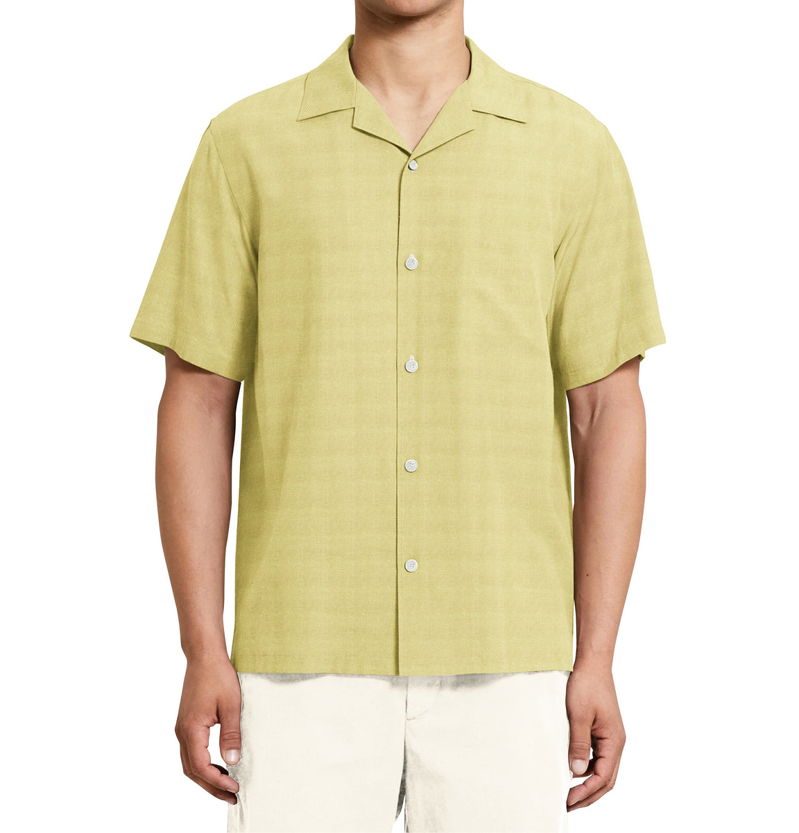 Airthreads Men's Shirt, Linen, Camp Collar, Light Yellow, Tailored Fit