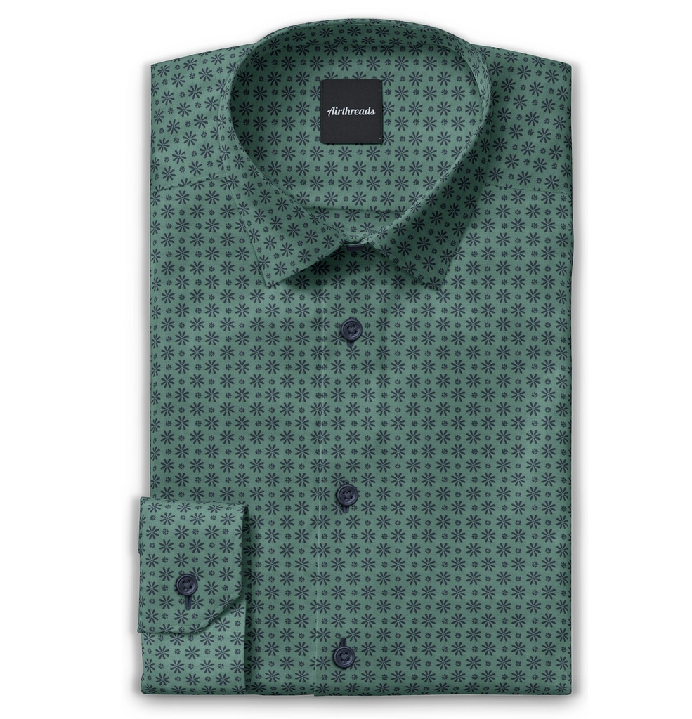 Airthreads Men's Shirt, Pure Cotton, Long Sleeve, Green, Tailored Fit Airthreads Men's Shirt, Pure Cotton, Long Sleeve, Green, Tailored Fit