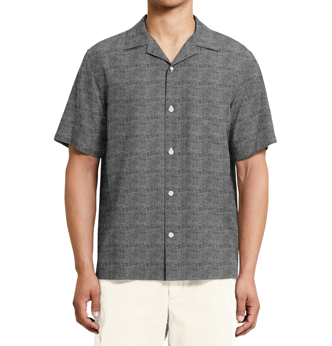 Airthreads Men's Shirt, Linen, Camp Collar, Black Melange, Tailored Fit