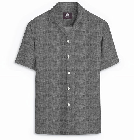 Camp Collar Linen Shirt in Black Melange
