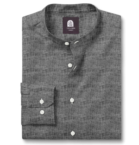Pure Linen - Band Collar - Black Melange