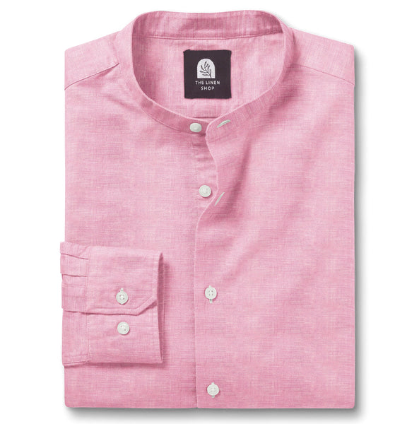 Airthreads Men's Shirt, Linen, Band Collar, Pink, Tailored Fit