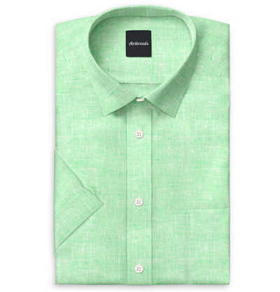 Short Sleeve Linen Shirt in Mint Green