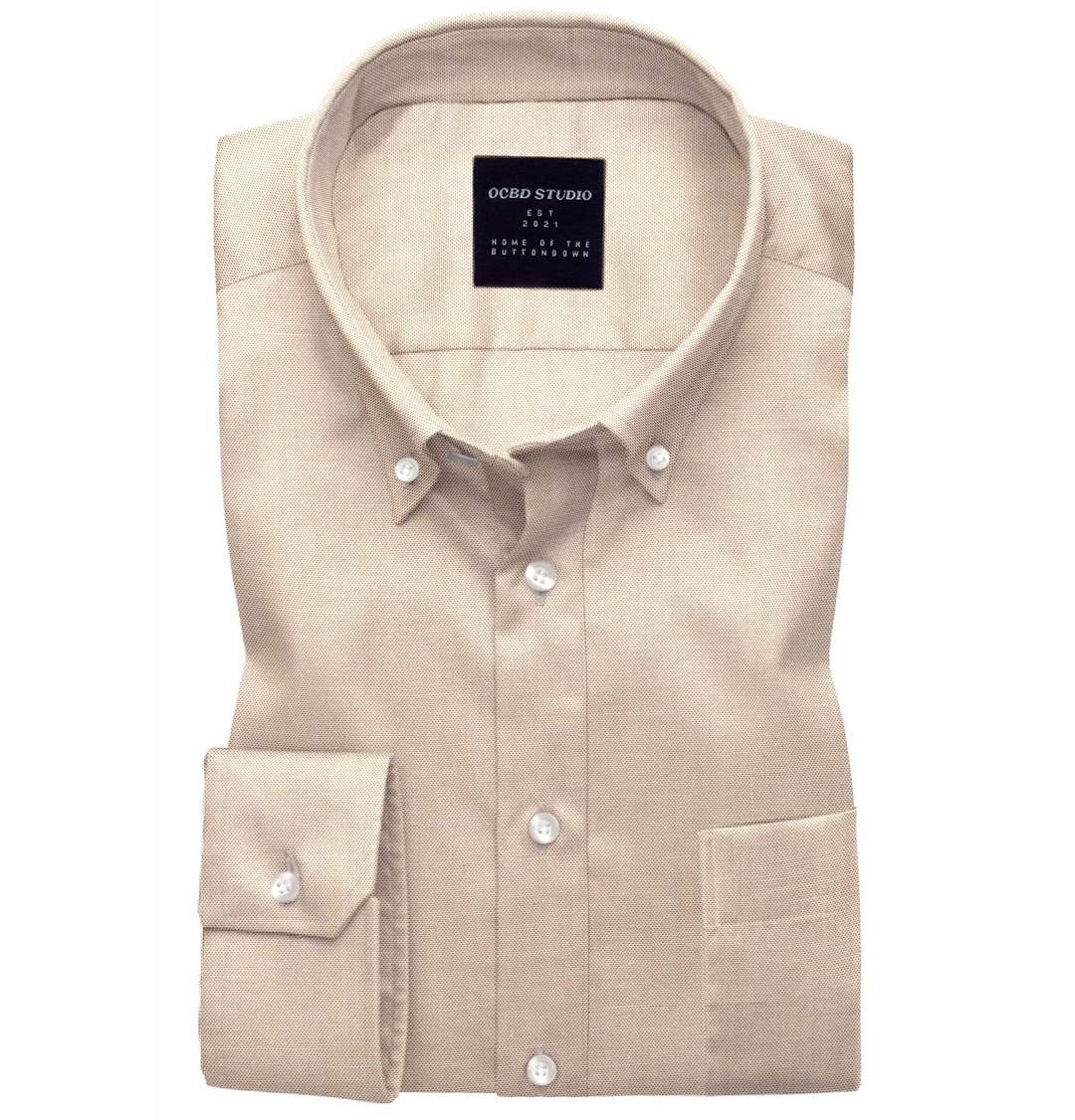 Airthreads Men's Shirt, Oxford Cotton Button Down, Long Sleeve, Tan, Tailored Fit Airthreads Men's Shirt, Oxford Cotton Button Down, Long Sleeve, Tan, Tailored Fit